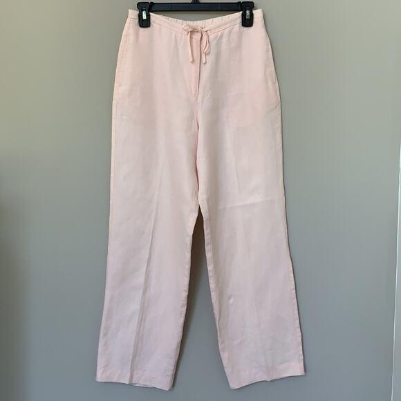 Liz Claiborne 100% linen pants trousers light peach drawstring elastic waist 8P - Picture 1 of 12